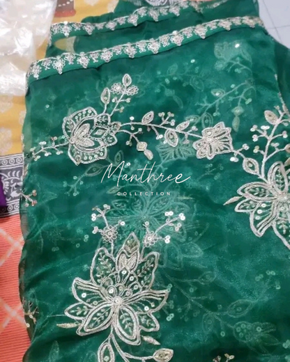 Rashmika in green embroidery sarees