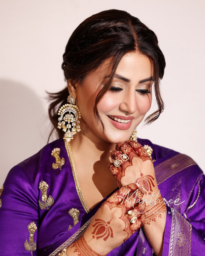 Hina Khan purple silk saree