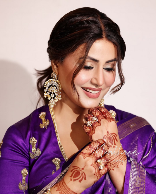 Hina Khan purple silk saree