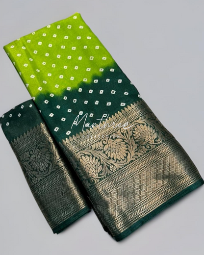 Green Dola Silk Bandhani Saree Super Two Tone Color