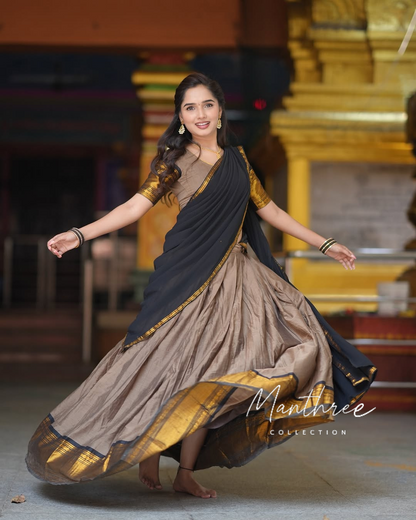 Prathusa black grey half saree