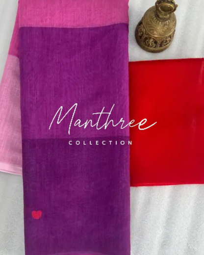 Ashika pink linen saree
