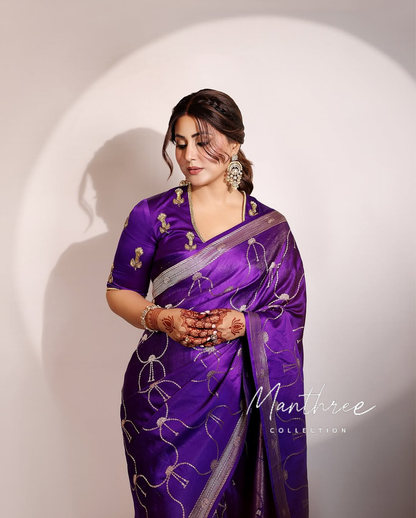 Hina Khan purple silk saree