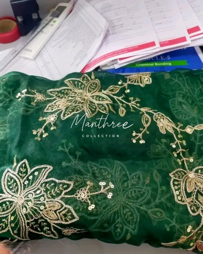 Rashmika in green embroidery sarees