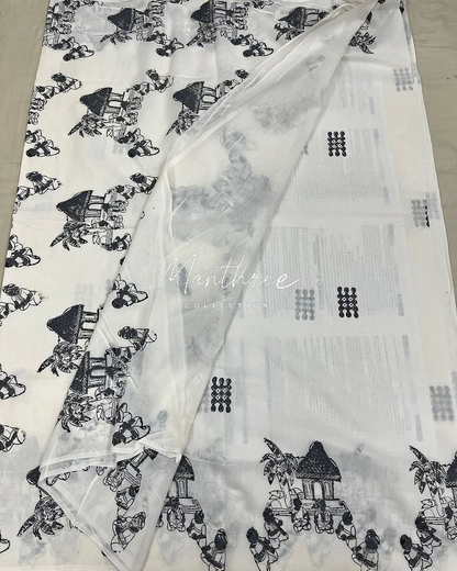 Kayal Anandhi white Mangalagiri cotton saree
