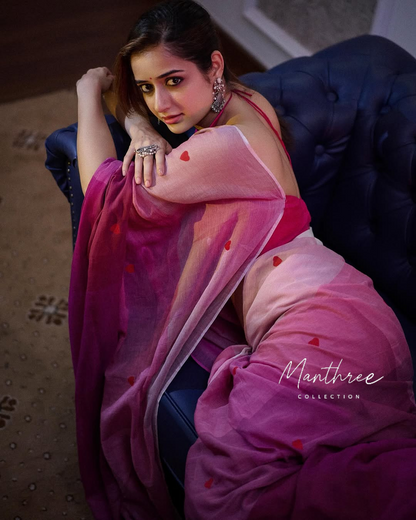 Ashika pink linen saree