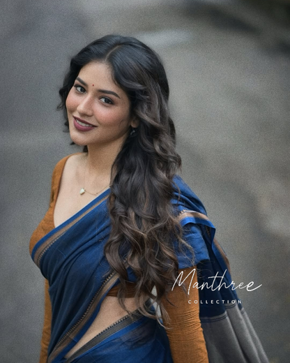 Blue handloom cotton saree