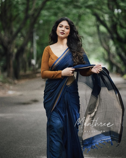 Blue handloom cotton saree