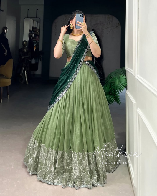 Indian Bridal Lehenga Choli With Sequins And Thread Embroidery Work
