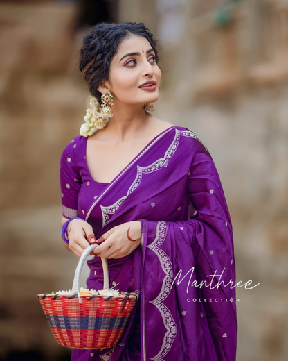 Ananya Nagalla purple kanjeevaram silk saree