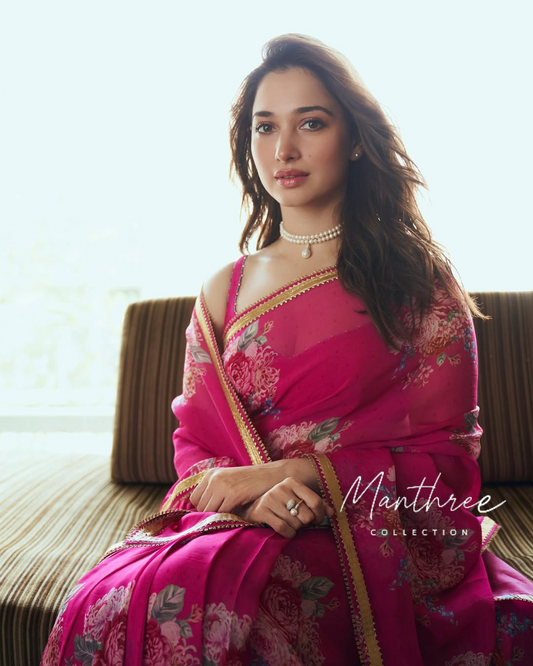 Tammana bhatia pink designer saree