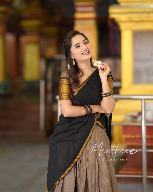 Prathusa black grey half saree