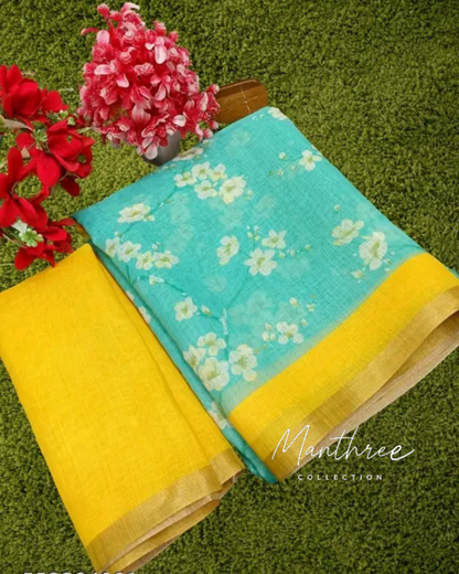 Yellow lilan cotton saree