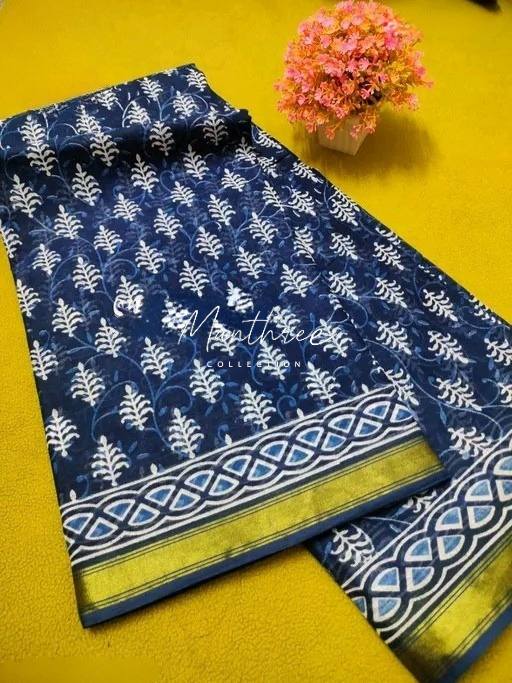 Ethnic chanderi cotton indigo print saree