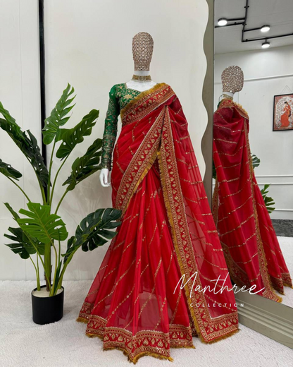 Janhvi Kapoor Premium Sindoori Red Saree