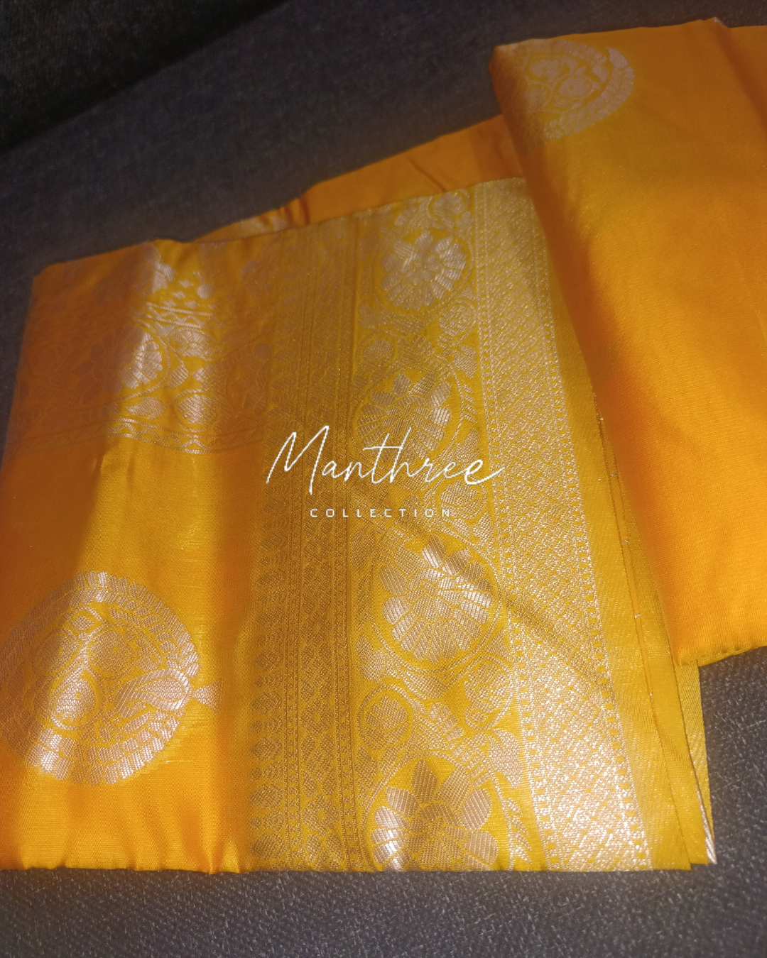 Yellow banarasi silk saree