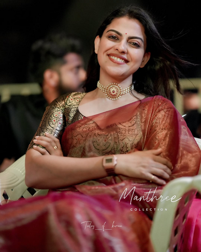 Anu shree pink tissue silk saree