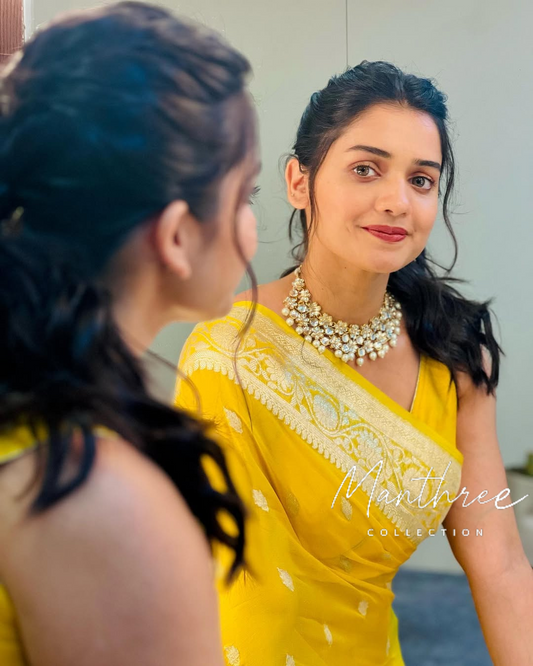 Hruta yellow banarasi silk saree