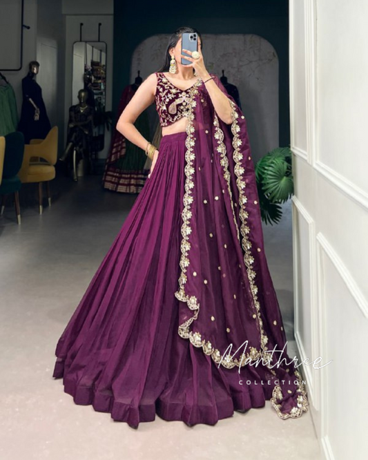 Regal Wine Muse Every Twirl Embroidered Lehenga Choli