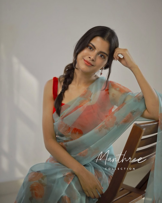 Sanjana ready to wear blue saree