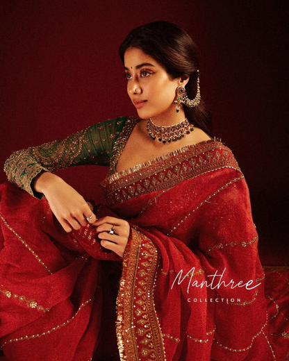 Janhvi Kapoor Premium Sindoori Red Saree
