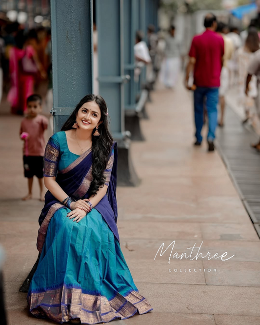 Blue soft silk half saree