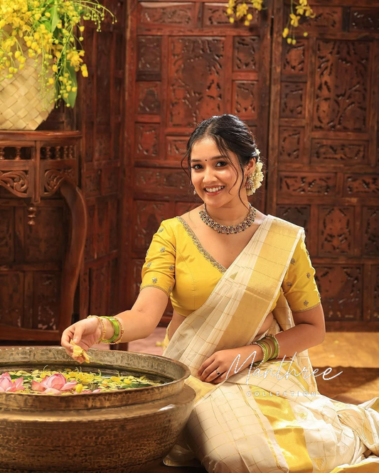 Anikha Gold Tissue Big Checks Saree