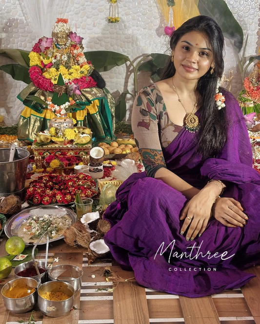 Violet cotton saree