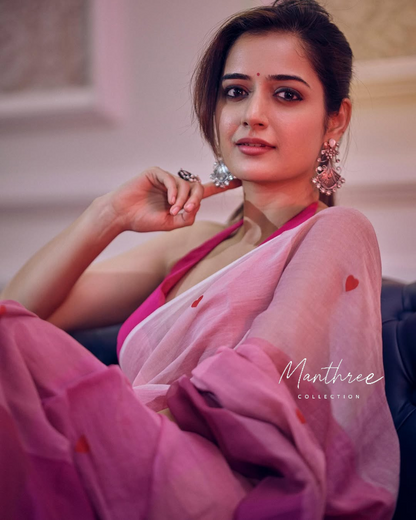Ashika pink linen saree