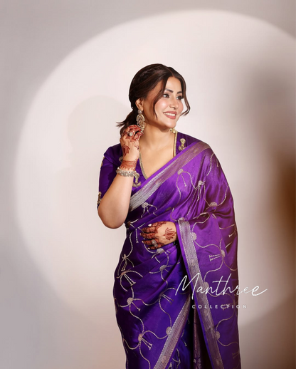 Hina Khan purple silk saree