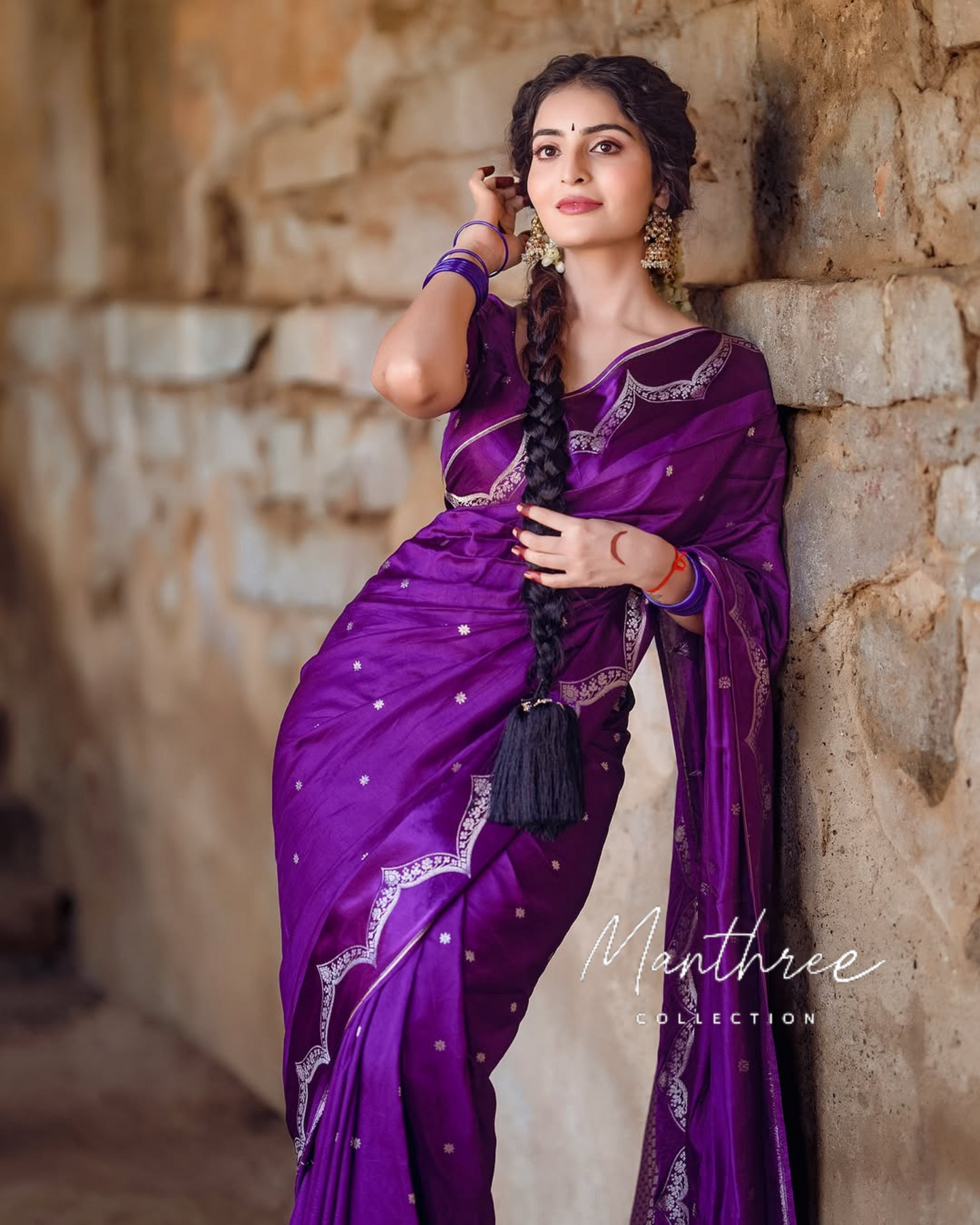 Ananya Nagalla purple kanjeevaram silk saree