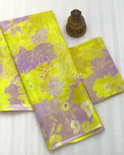 Sreeleela yellow linen saree