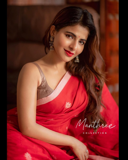 Iswarya memon red khadi cotton saree