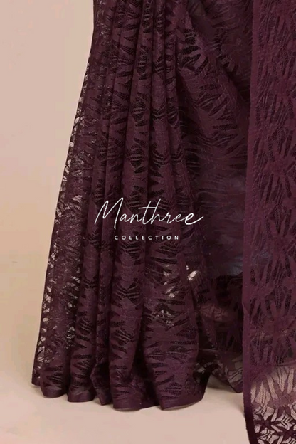 Red floral design netted saree