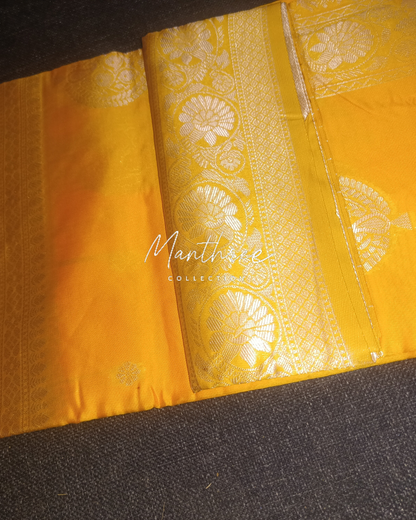 Yellow banarasi silk saree