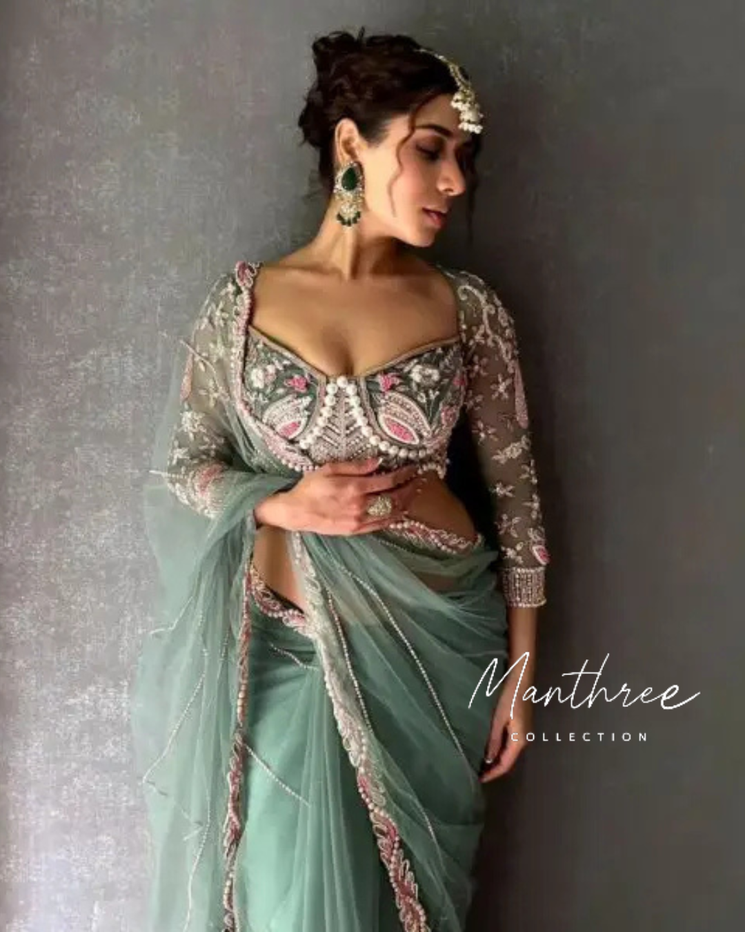 Designer Net Embellished Saree With Diamond Work Dori And sequence Work