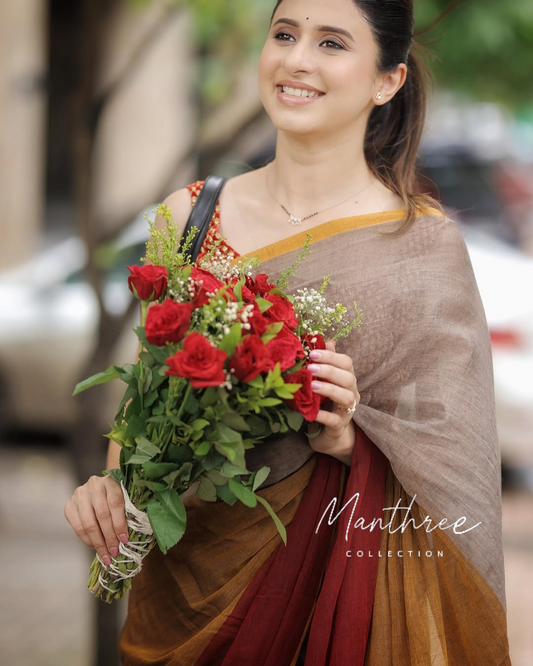 Multicolor Mulmul Cotton Saree With Tassels