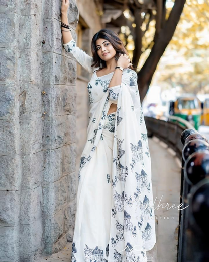 Kayal Anandhi white Mangalagiri cotton saree