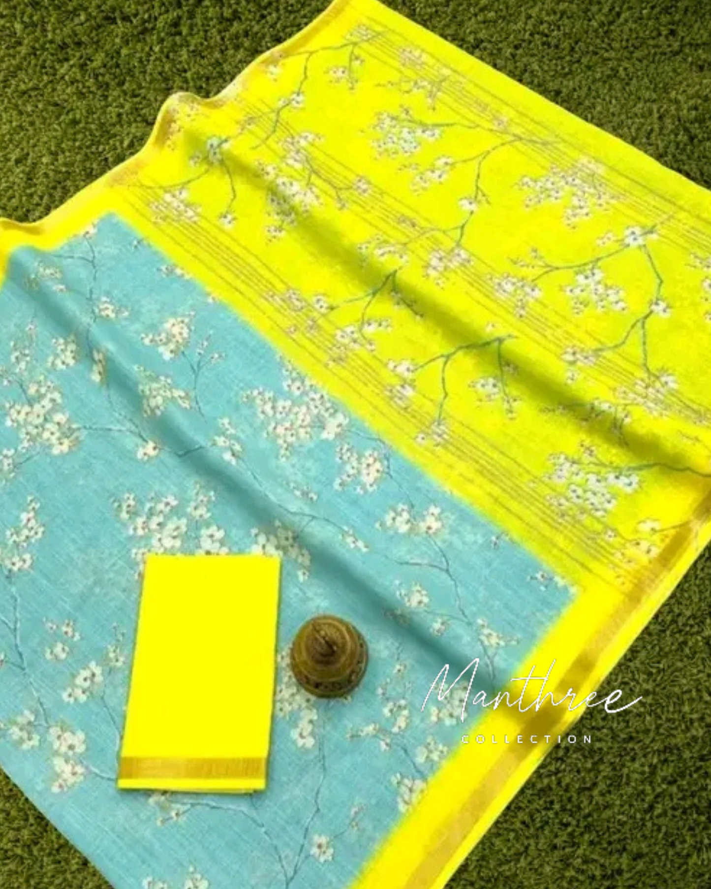 Yellow lilan cotton saree