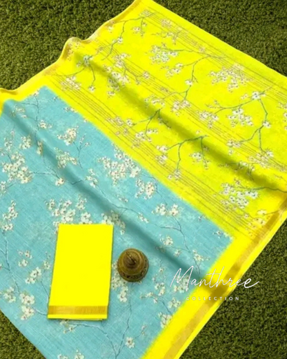 Yellow lilan cotton saree