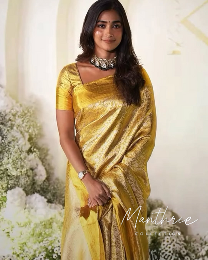 Pooja Hegde Gold banarasi silk saree