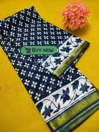 Ethnic chanderi cotton indigo print saree
