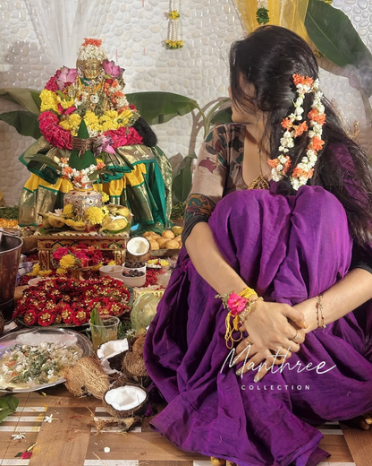 Violet cotton saree