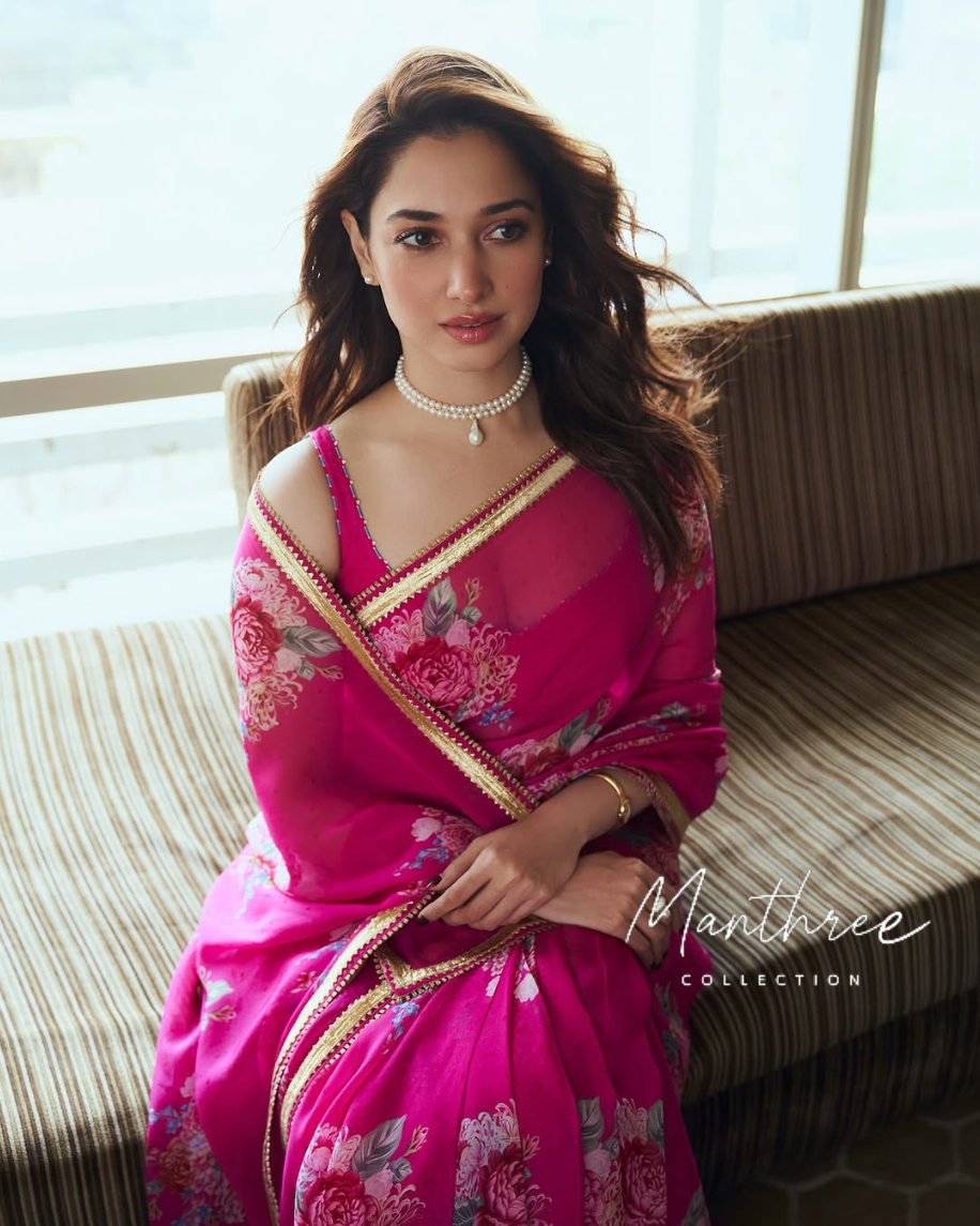 Tamannaah Bhatia pink designer saree