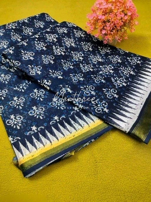 Ethnic chanderi cotton indigo print saree