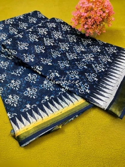 Ethnic chanderi cotton indigo print saree