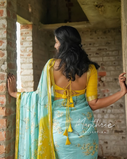 Yellow lilan cotton saree