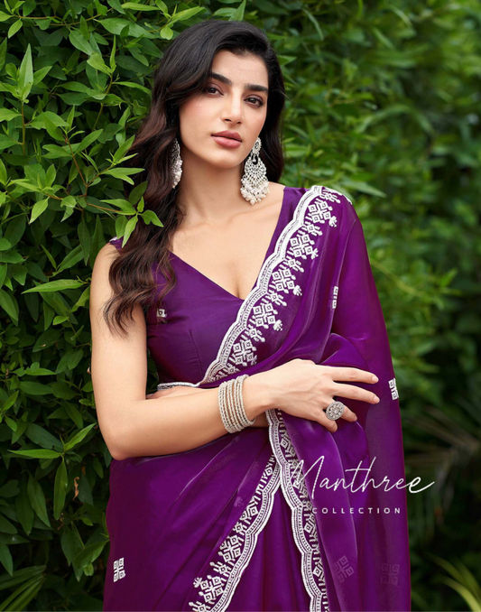 Shimmer diamond work saree