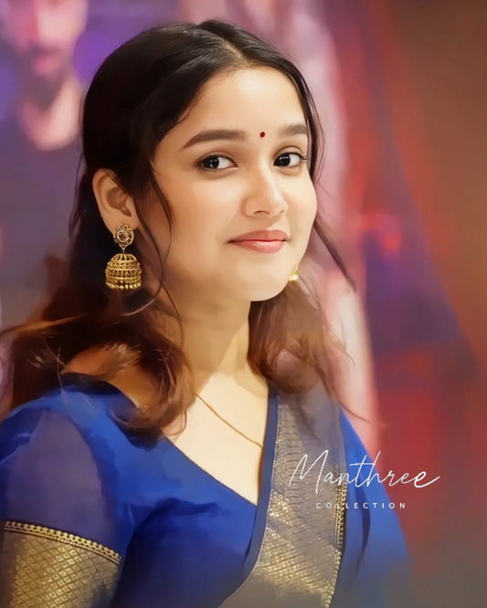 Anikha surendran blue silk saree