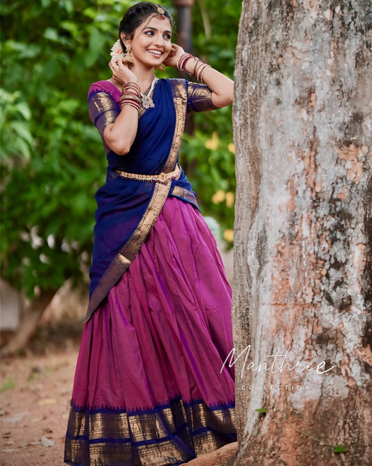 Blue & pink half saree